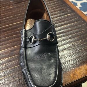 Gucci Black Leather Loafer with Silver Detail